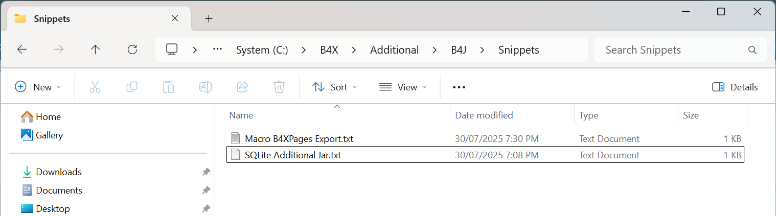 Snippets folder