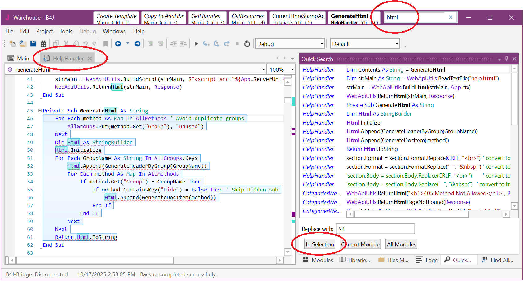 Replace html variable
