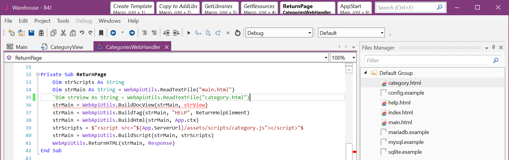 Comment the code to load category.html